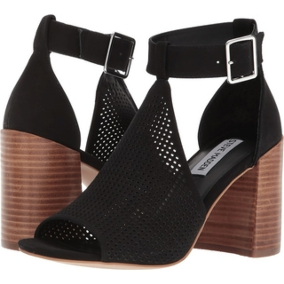Steve Madden Shoes - STEVE MADDEN Leather Perforated Block Heel Sandals